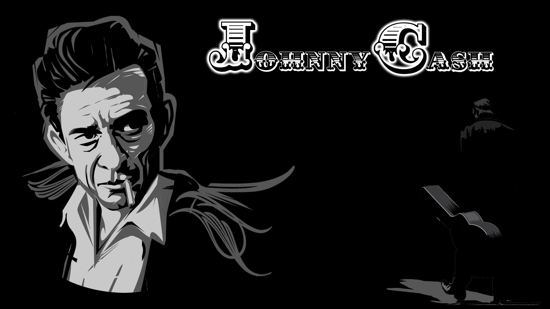 Johnny Cash, Illustrazione, Sfondo nero, 1920x1080, wallpaper desktop