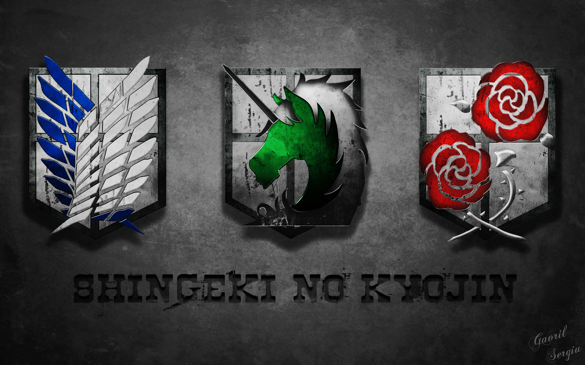 Shingeki no Kyojin, Corpo di ricerca, Polizia militare, Guarnigione, Stemmi, sfondo per PC