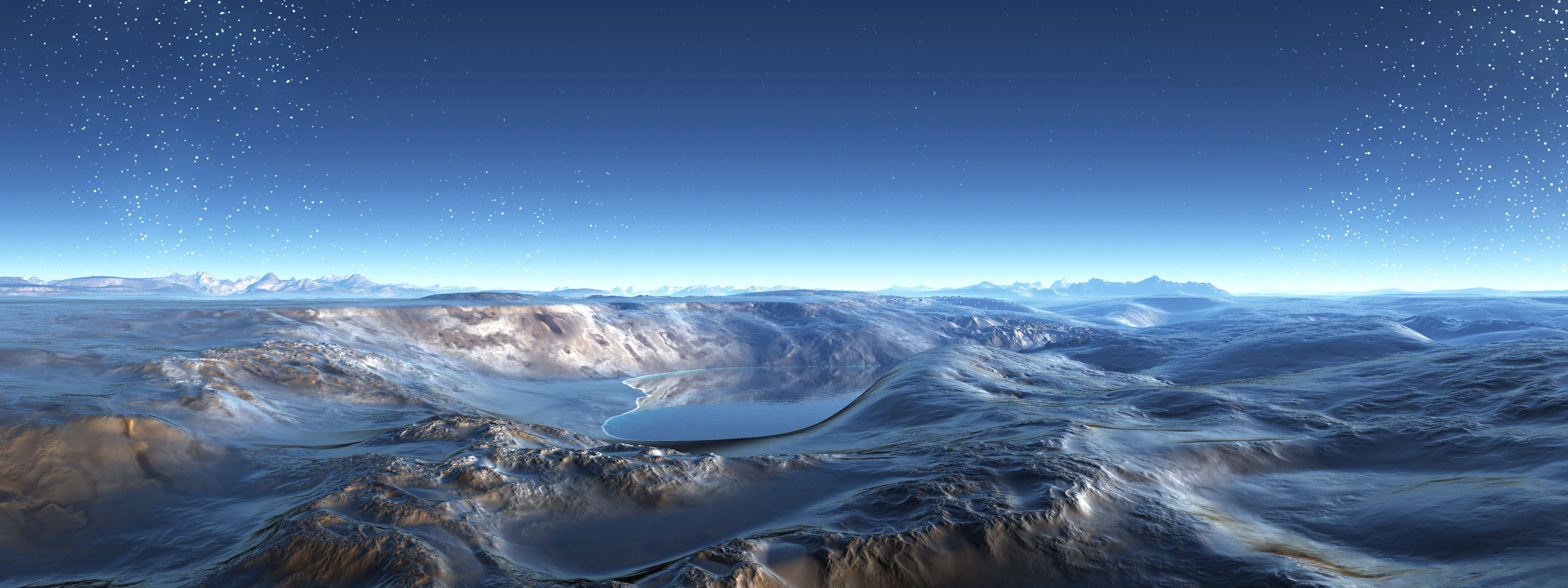 Paesaggio artico, Ghiaccio, Montagne, Stelle, 2K, sfondo Windows 11