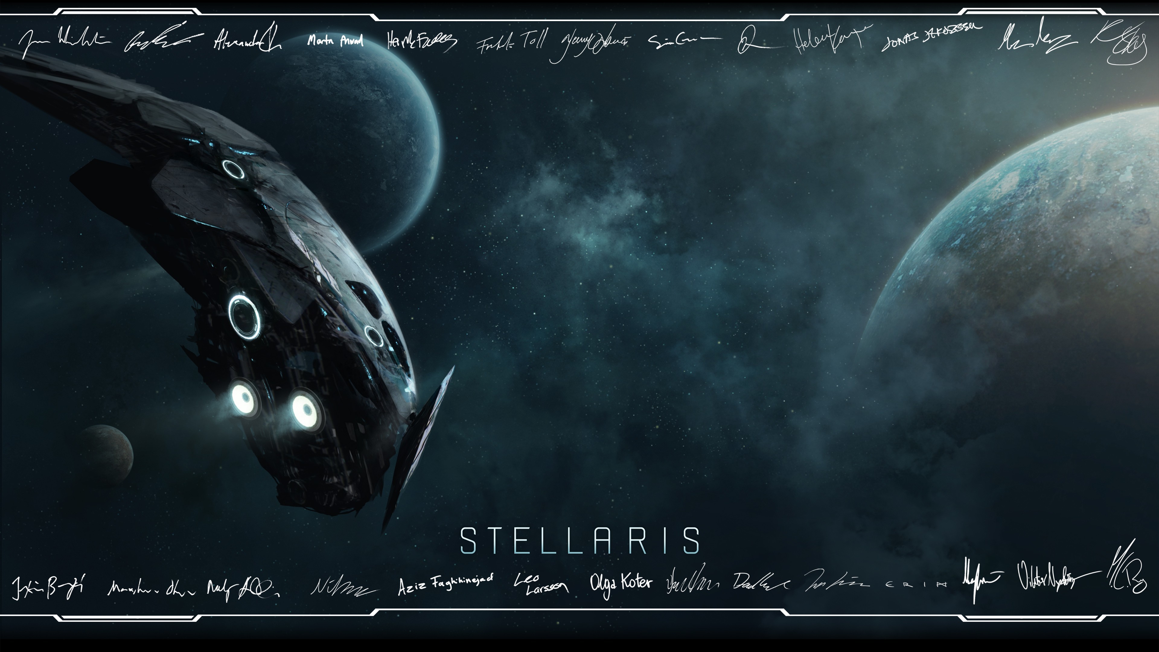 Stellaris, Astronave, Pianeti, Videogioco, Autografi, 4K, wallpaper desktop