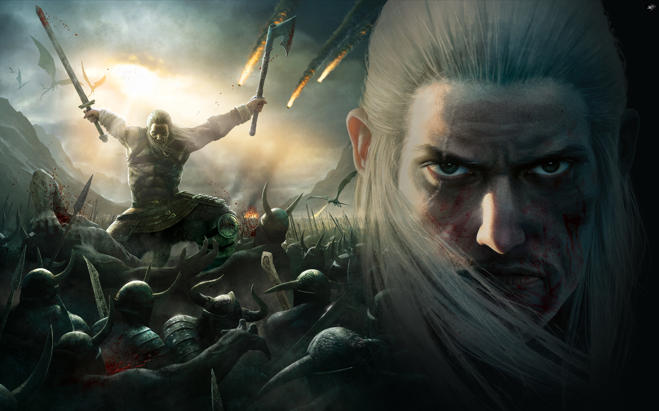 Guerriero vichingo, Battaglia, Arte fantasy, Primo piano, 16:10 2K, sfondo widescreen