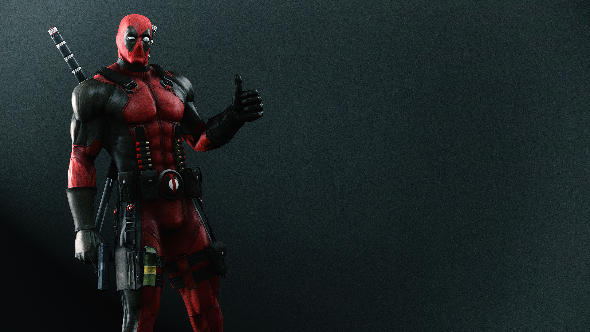 Deadpool, Pollice in su, Marvel, Sfondo scuro, Full HD, wallpaper per portatile