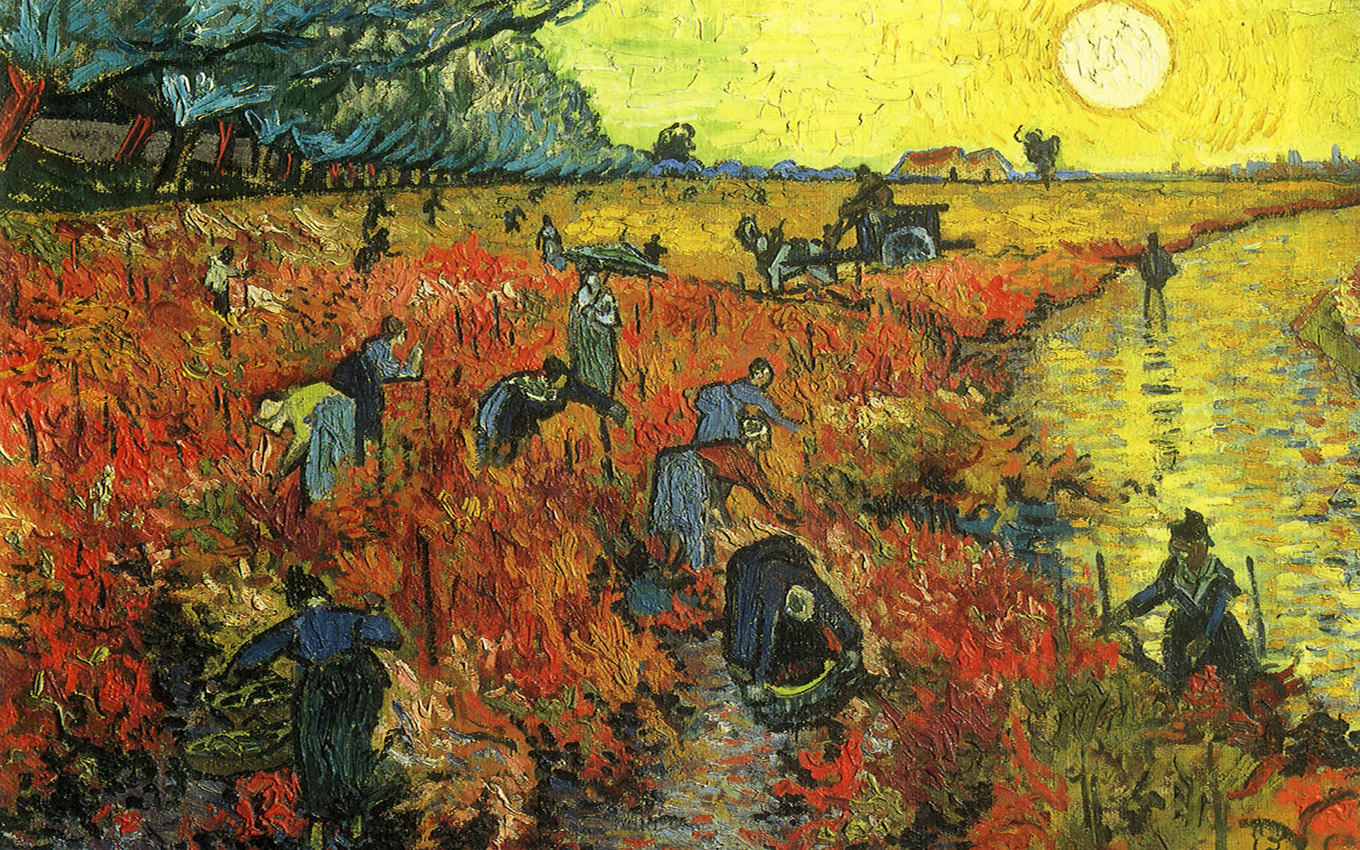 La vigna rossa, Vincent van Gogh, Vendemmia, Sole, Full HD, sfondo Windows 11