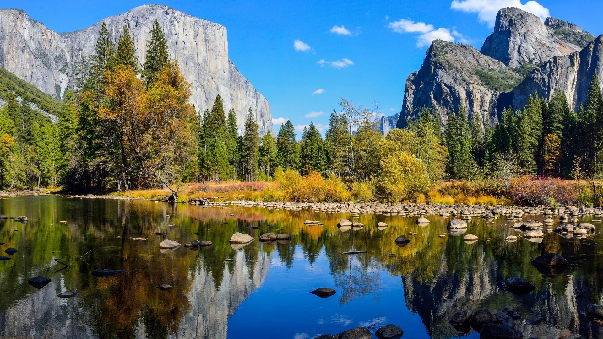 Yosemite, El Capitan, Fiume, Riflesso, Autunno, Full HD, wallpaper per PC