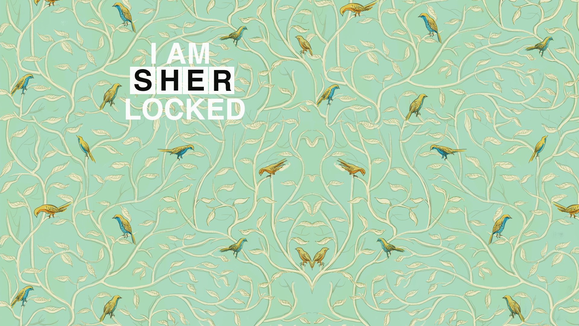 I Am Sherlocked, Sherlock, Uccellini, Motivo floreale, Verde menta, wallpaper Windows 11