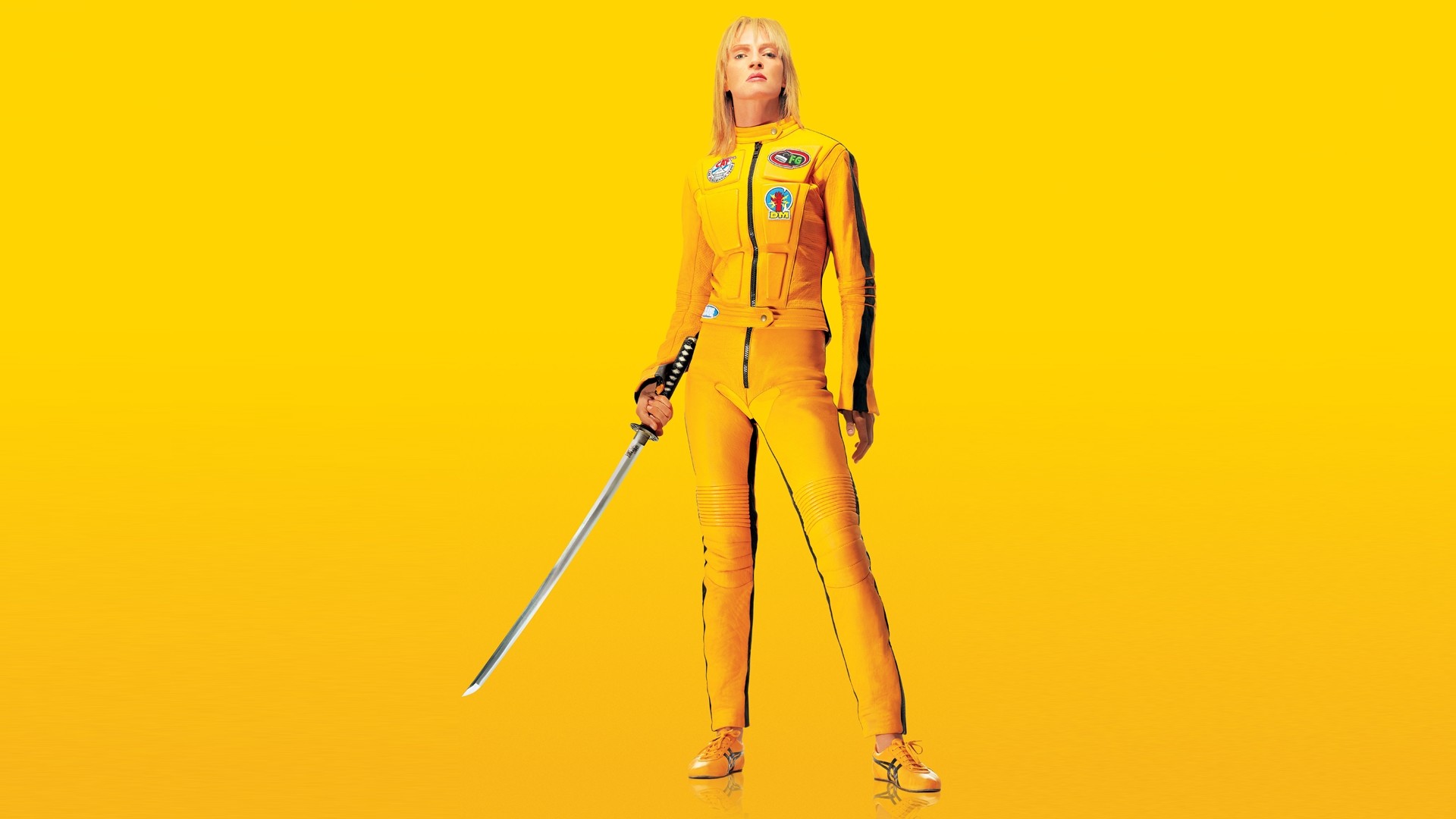 La Sposa, Uma Thurman, Kill Bill, Tuta gialla, Katana, Full HD, sfondo per portatile