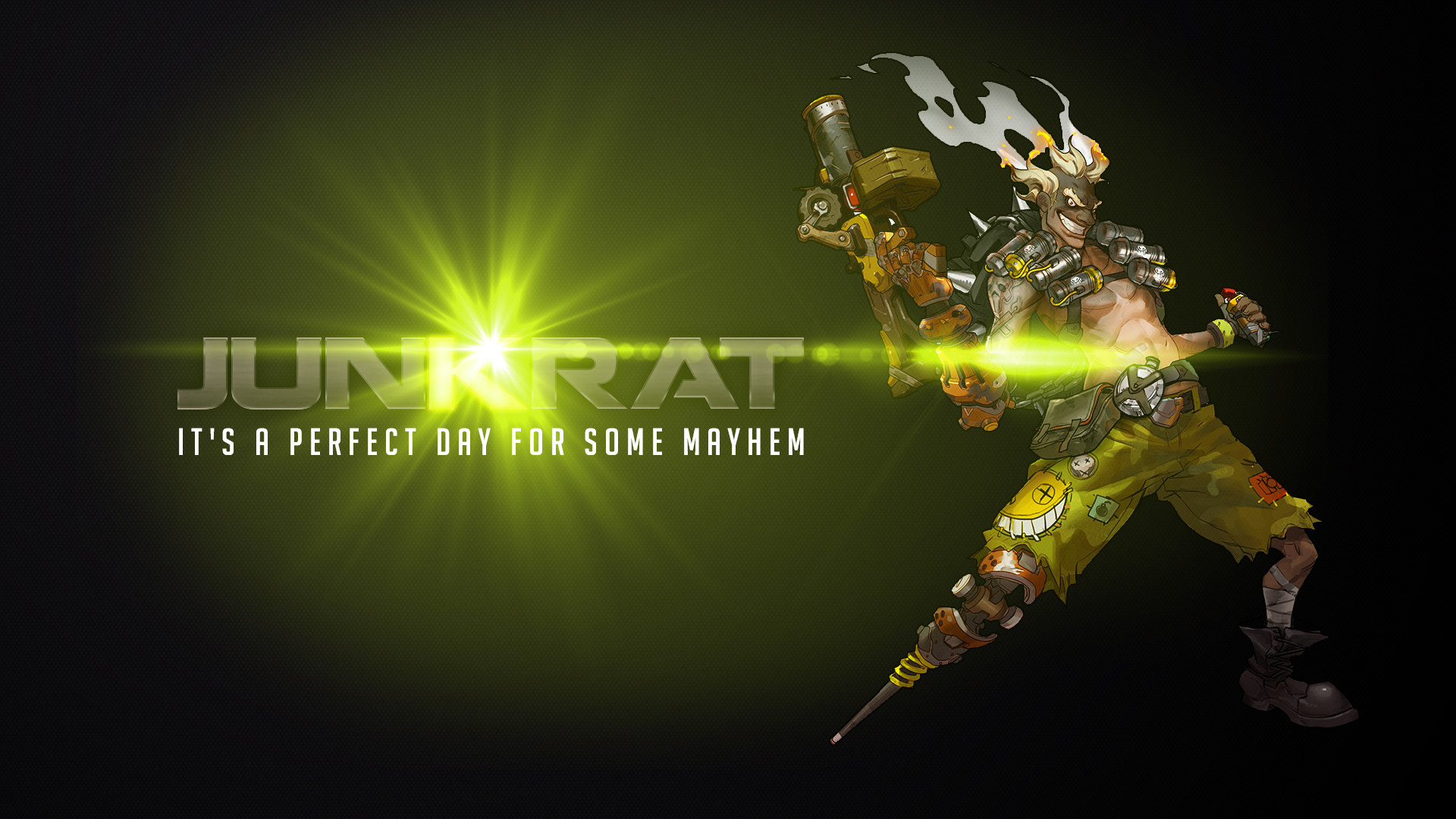 Junkrat, Overwatch, Sfondo verde, Luce, Full HD, wallpaper per PC