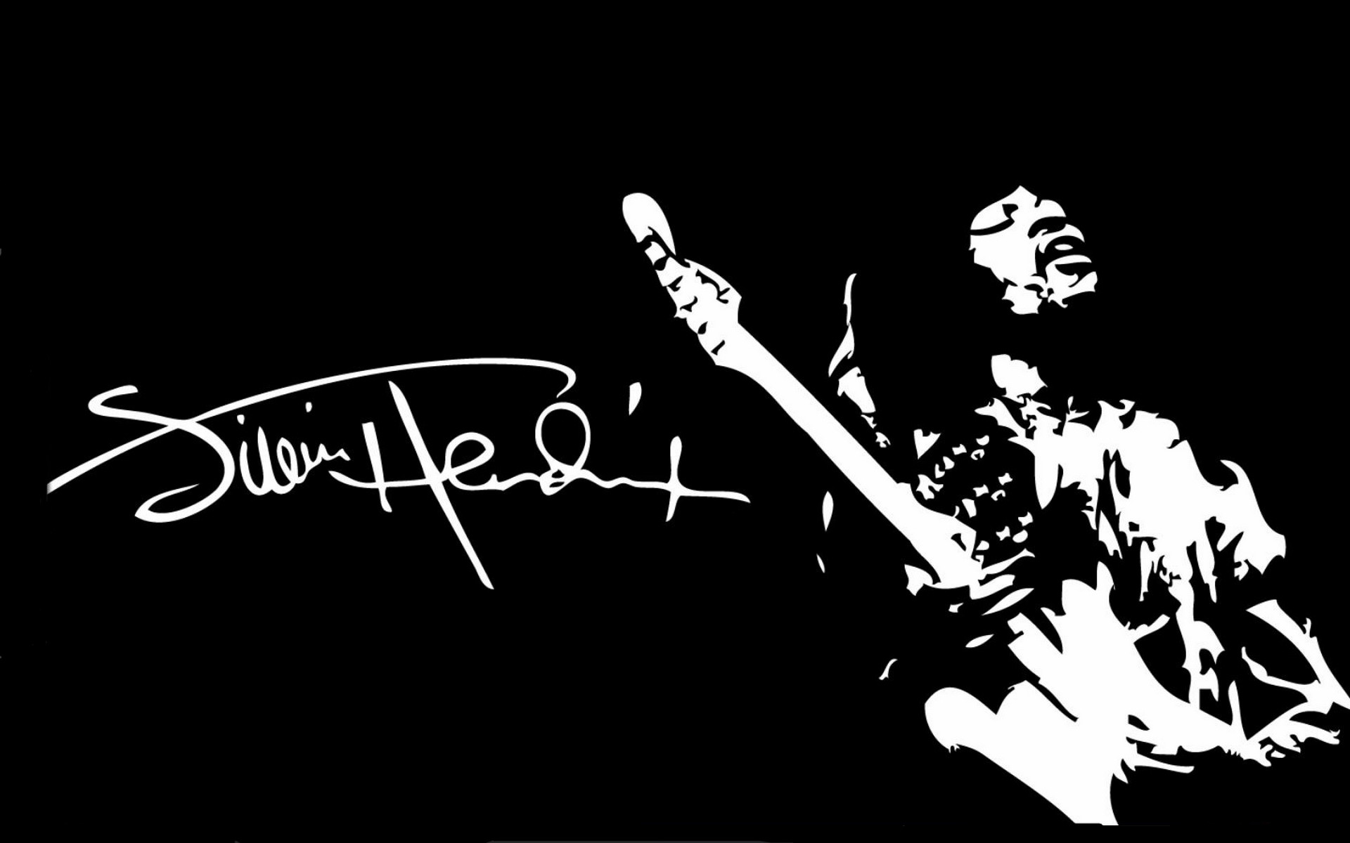 Jimi Hendrix, Autografo, Silhouette, Chitarra, Bianco e nero, 1920x1200, sfondo per PC