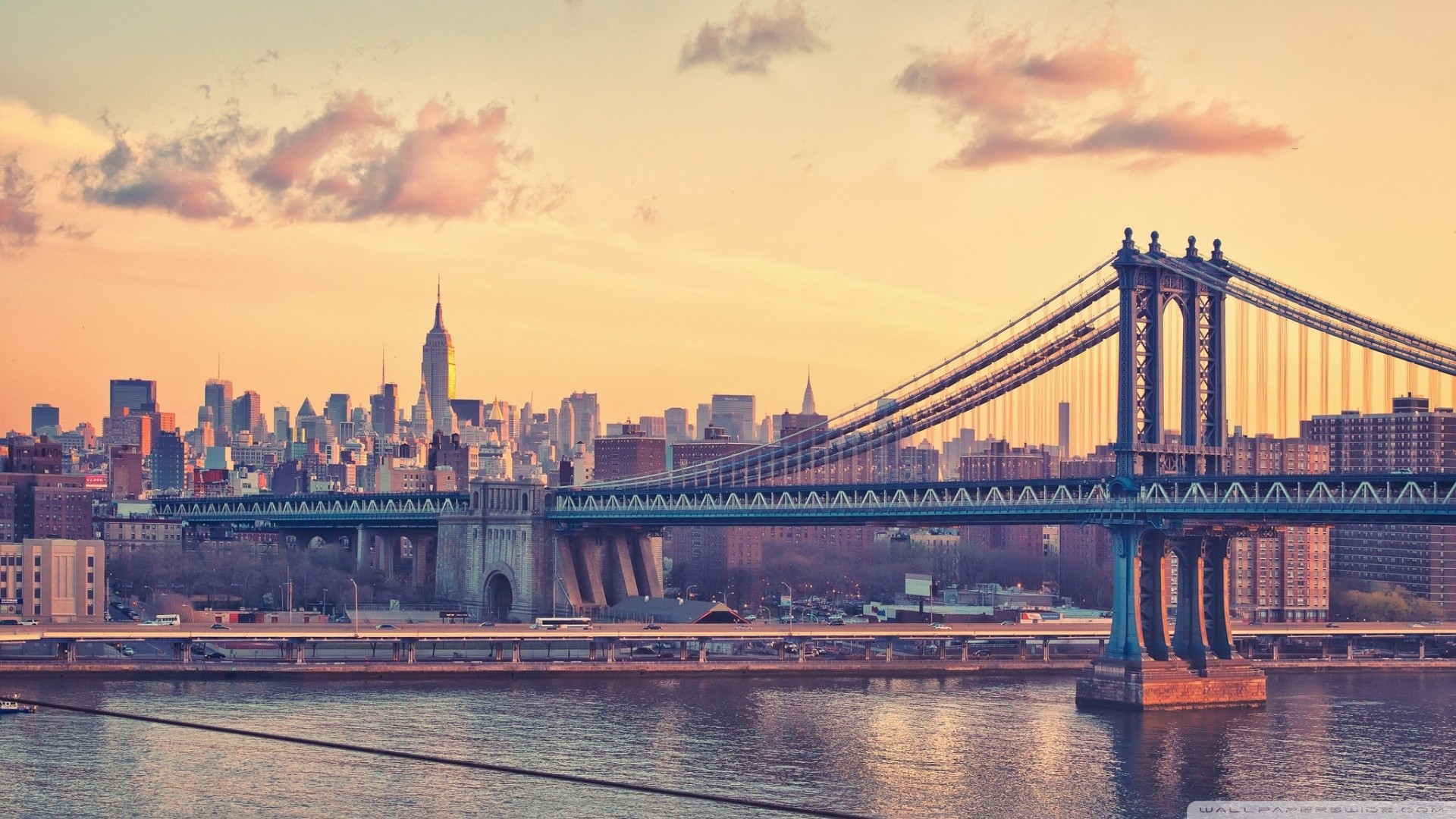 Manhattan Bridge, Empire State Building, New York, East River, 1920x1080, sfondo per PC