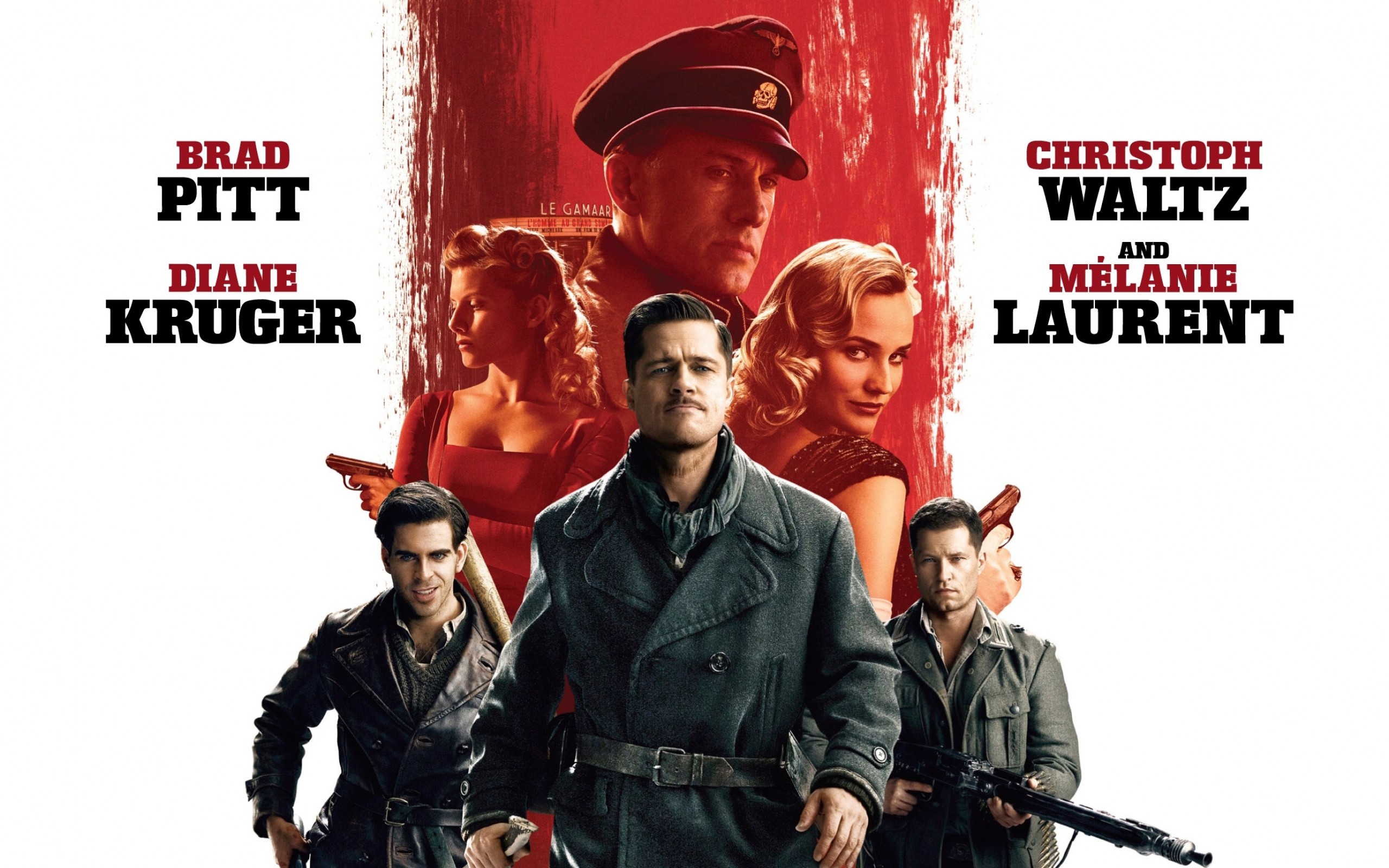 Bastardi senza gloria, Brad Pitt, Christoph Waltz, Diane Kruger, Mélanie Laurent, Poster, sfondo 2K