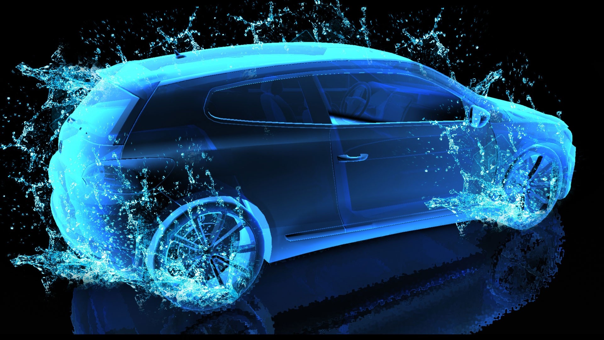 Volkswagen Scirocco, Acqua, Spruzzi, Blu, 1920x1080, immagine di sfondo