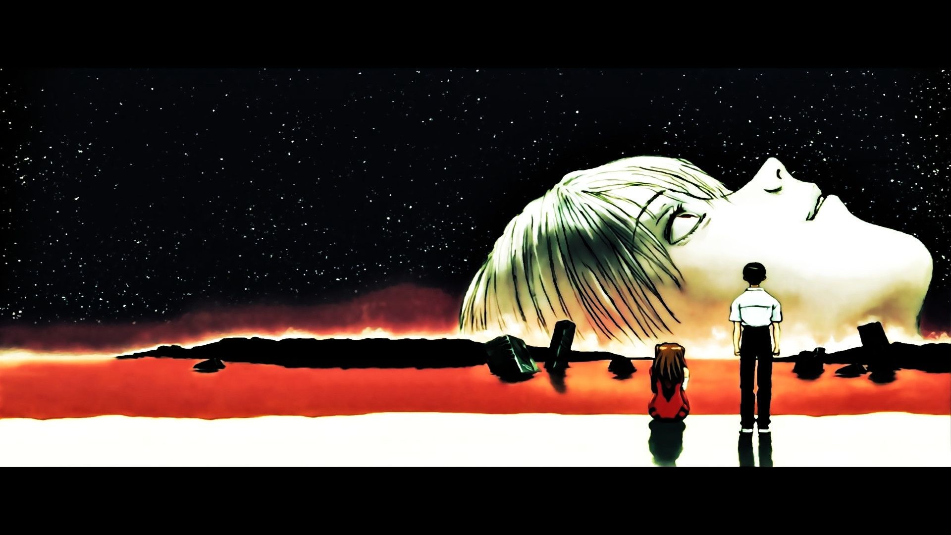 Rei Ayanami, Shinji Ikari, The End of Evangelion, Neon Genesis Evangelion, Mare rosso, sfondo 1080p