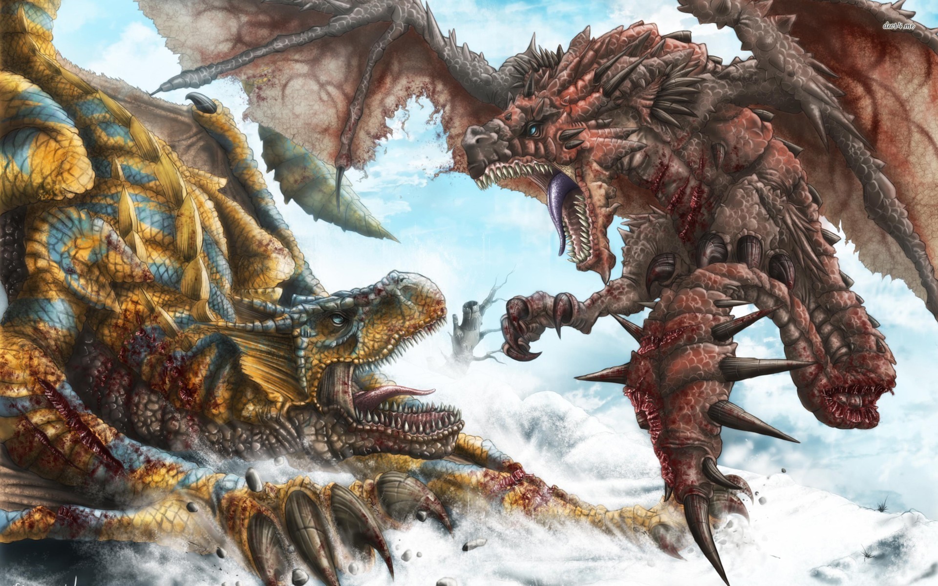 Rathalos, Rathian, Monster Hunter, Battaglia, 1920x1200, immagine di sfondo
