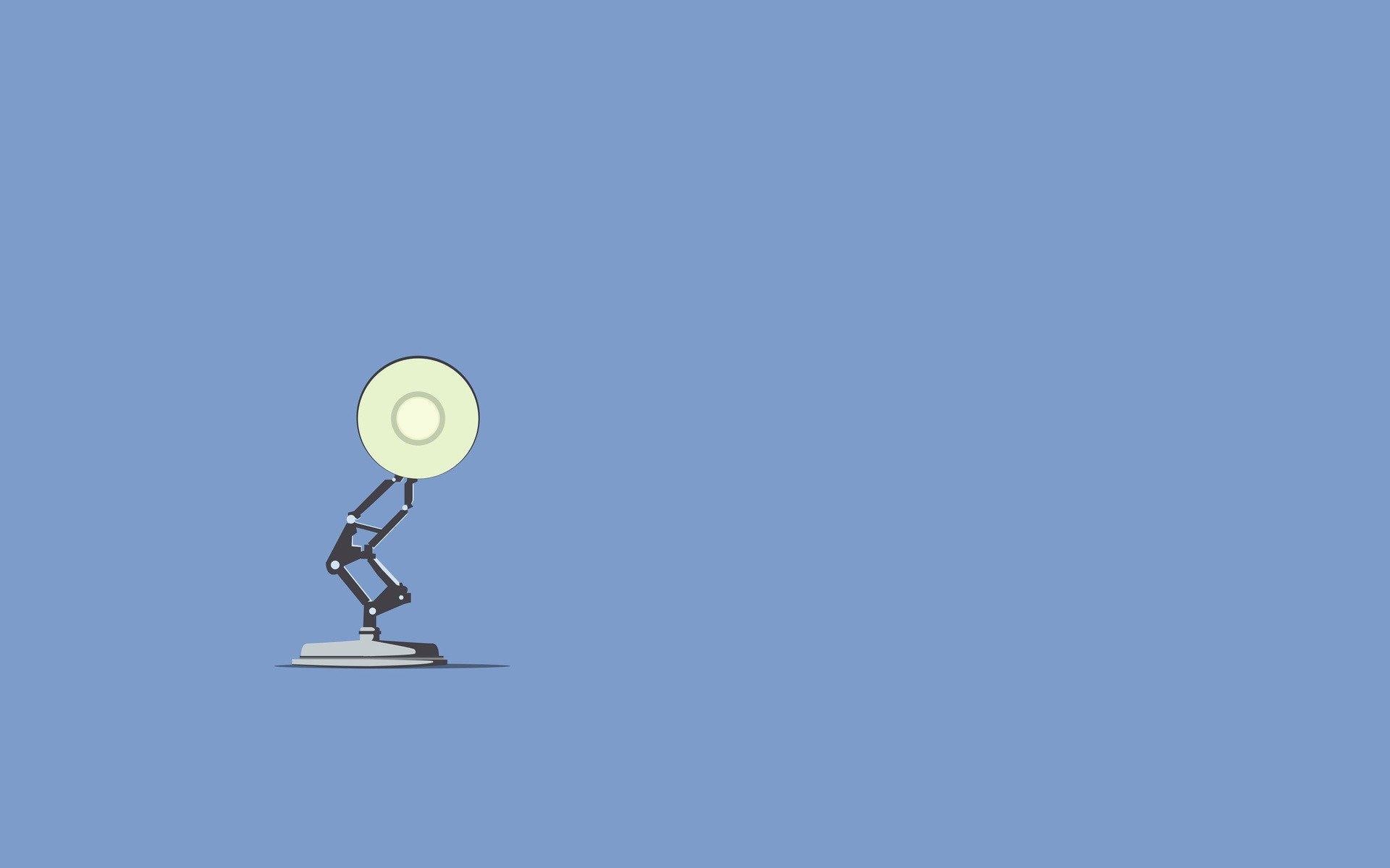 Luxo Jr., Pixar, Lampada, Sfondo blu, Minimal, 16:10 Full HD, wallpaper widescreen