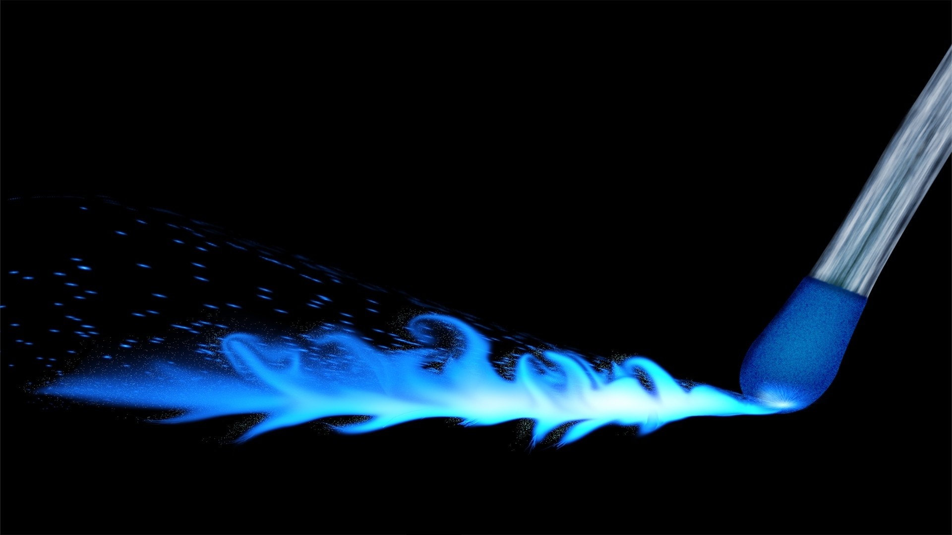 Pennello, Fiamma blu, Sfondo nero, Arte digitale, 1920x1080, wallpaper desktop