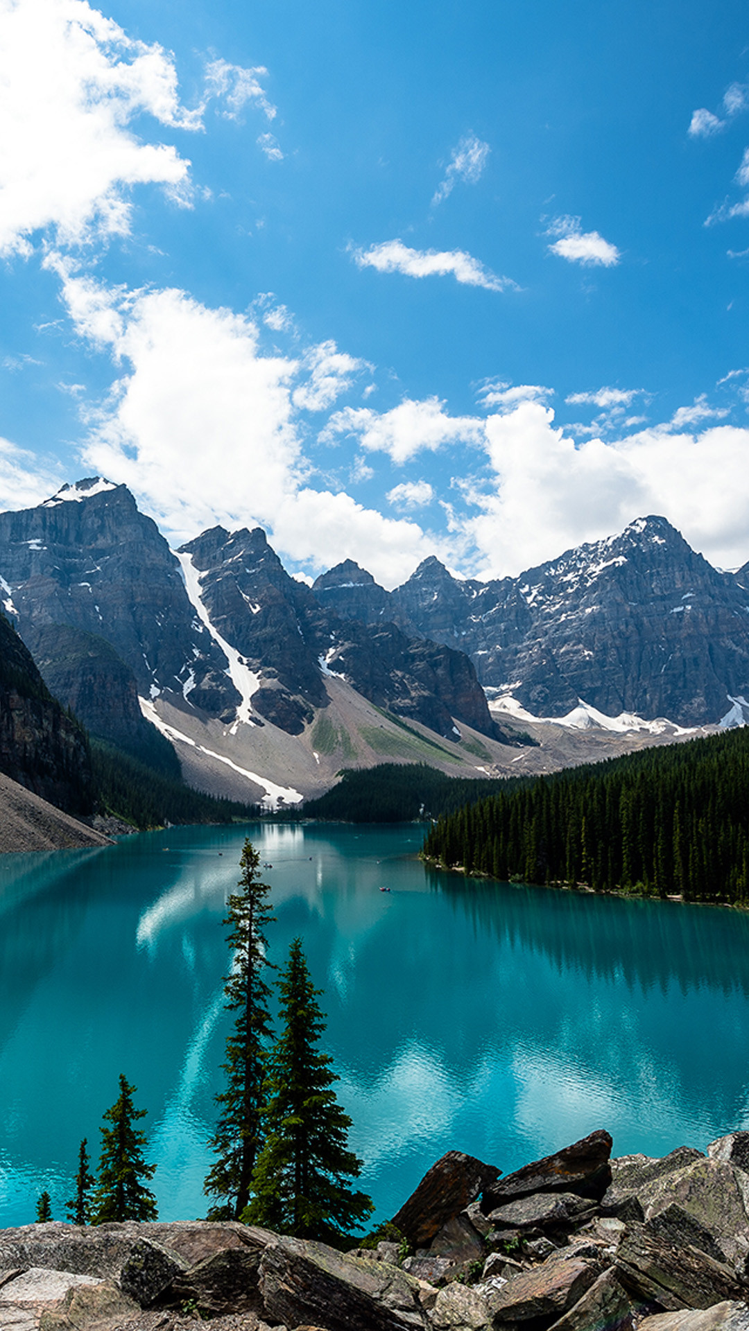Lago Moraine, Parco nazionale di Banff, Canada, Montagne Rocciose, Cielo, sfondo 1080x1920 per cellulare