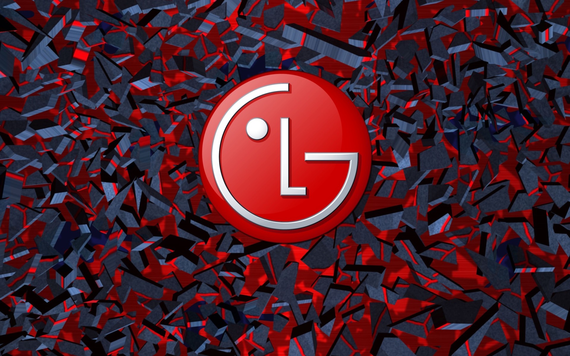 Logo LG, LG, Frammenti rossi, Arte 3D, Full HD, sfondo per PC