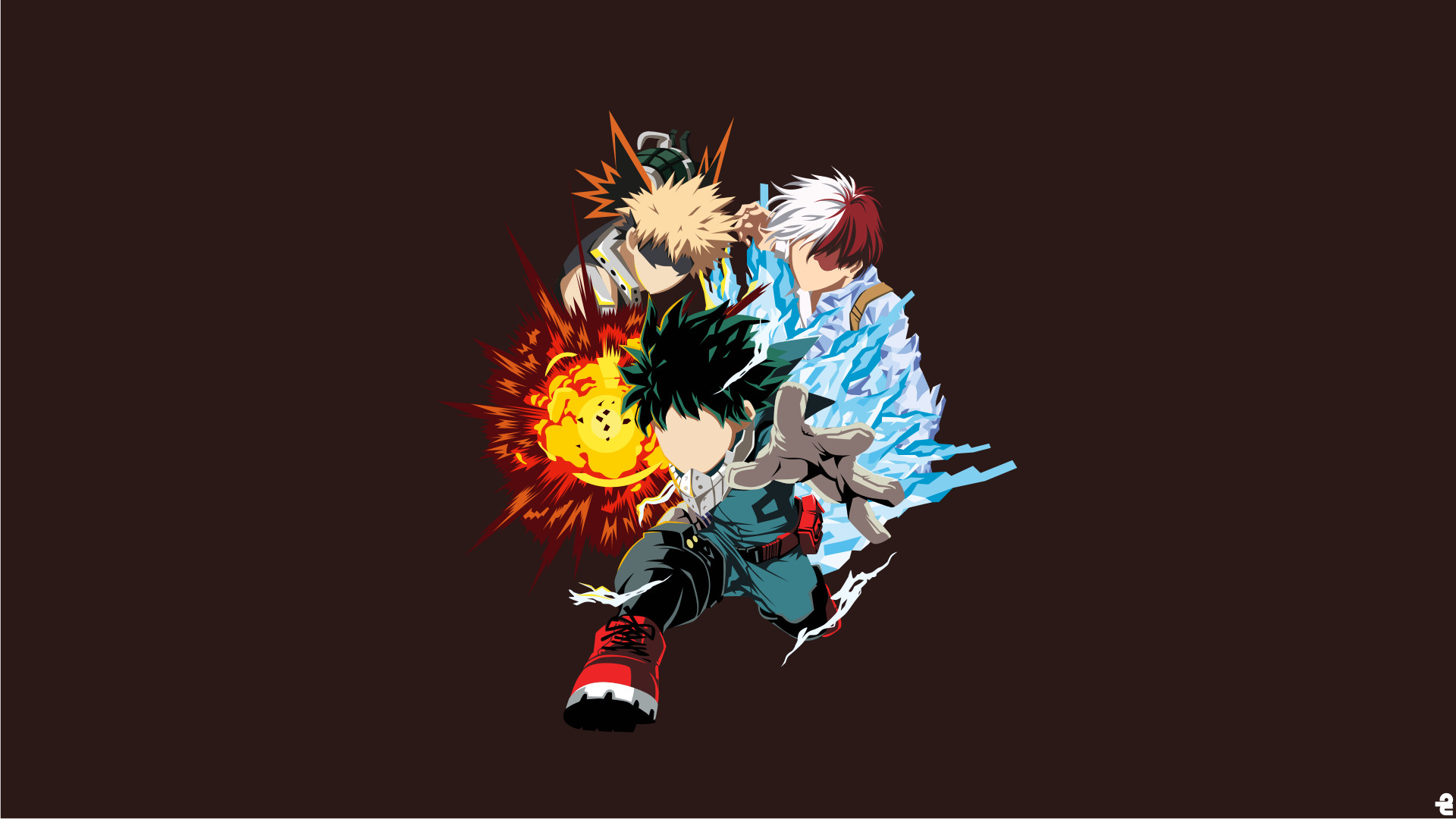 Izuku Midoriya, Katsuki Bakugo, Shoto Todoroki, My Hero Academia, Sfondo scuro, wallpaper Full HD