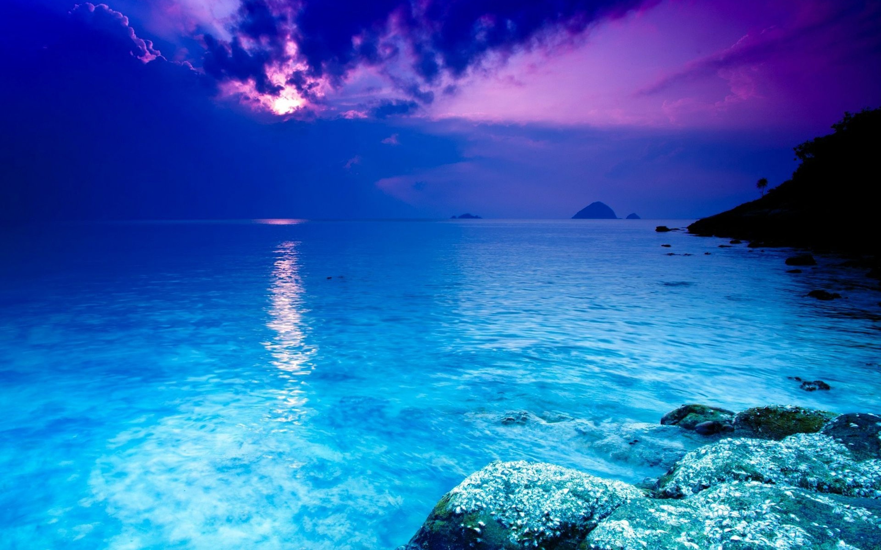 Mare, Scogli, Crepuscolo, Blu, Nuvole, immagine di sfondo Windows Vista