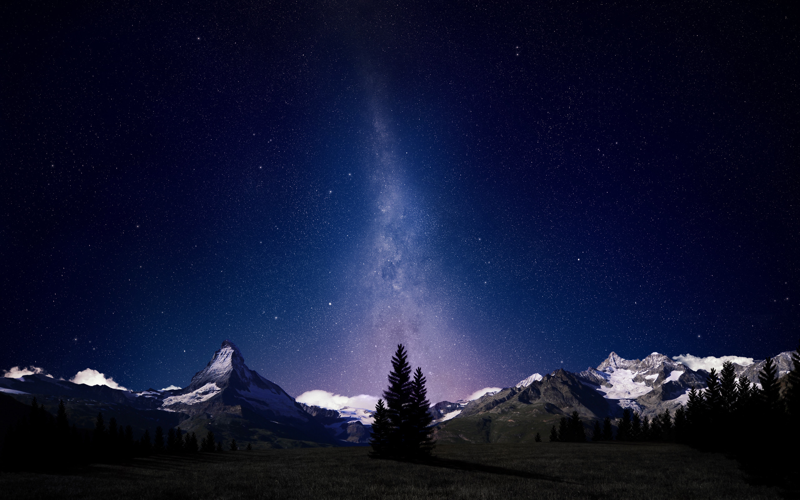 Via Lattea, Montagne innevate, Abete, Notte, 2K 1600p, sfondo desktop