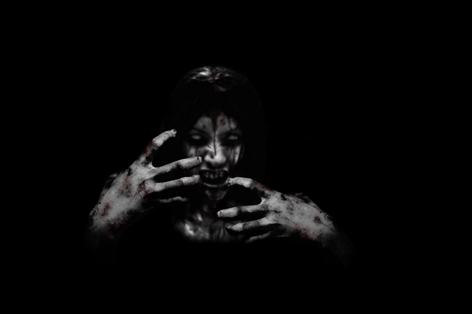 Zombi, Donna zombi, Mani, Sfondo nero, Horror, Full HD, wallpaper desktop
