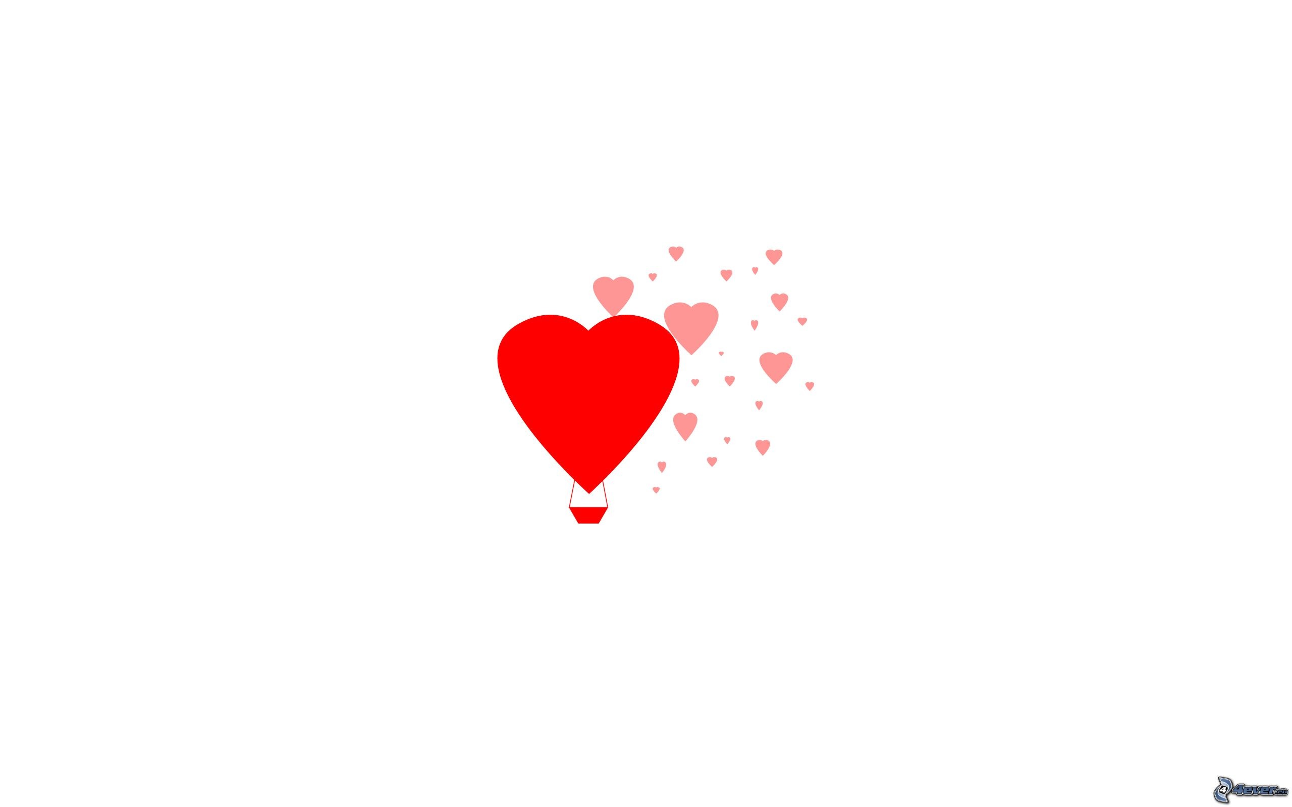 Cuore rosso, Mongolfiera, Minimalismo, Sfondo bianco, 2K, wallpaper desktop