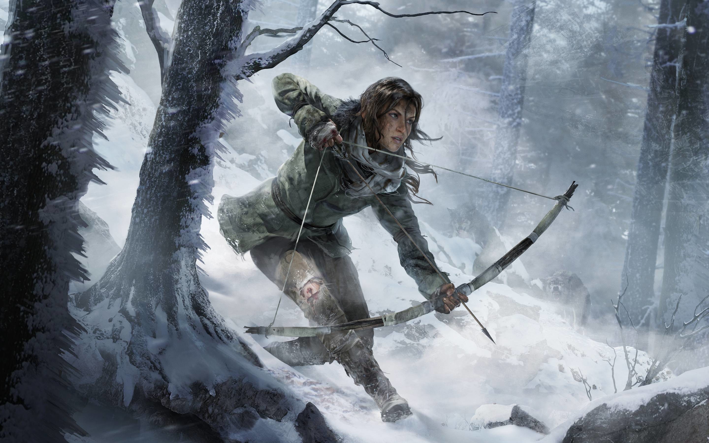 Lara Croft, Rise of the Tomb Raider, Arco, Foresta innevata, 2K, sfondo per PC