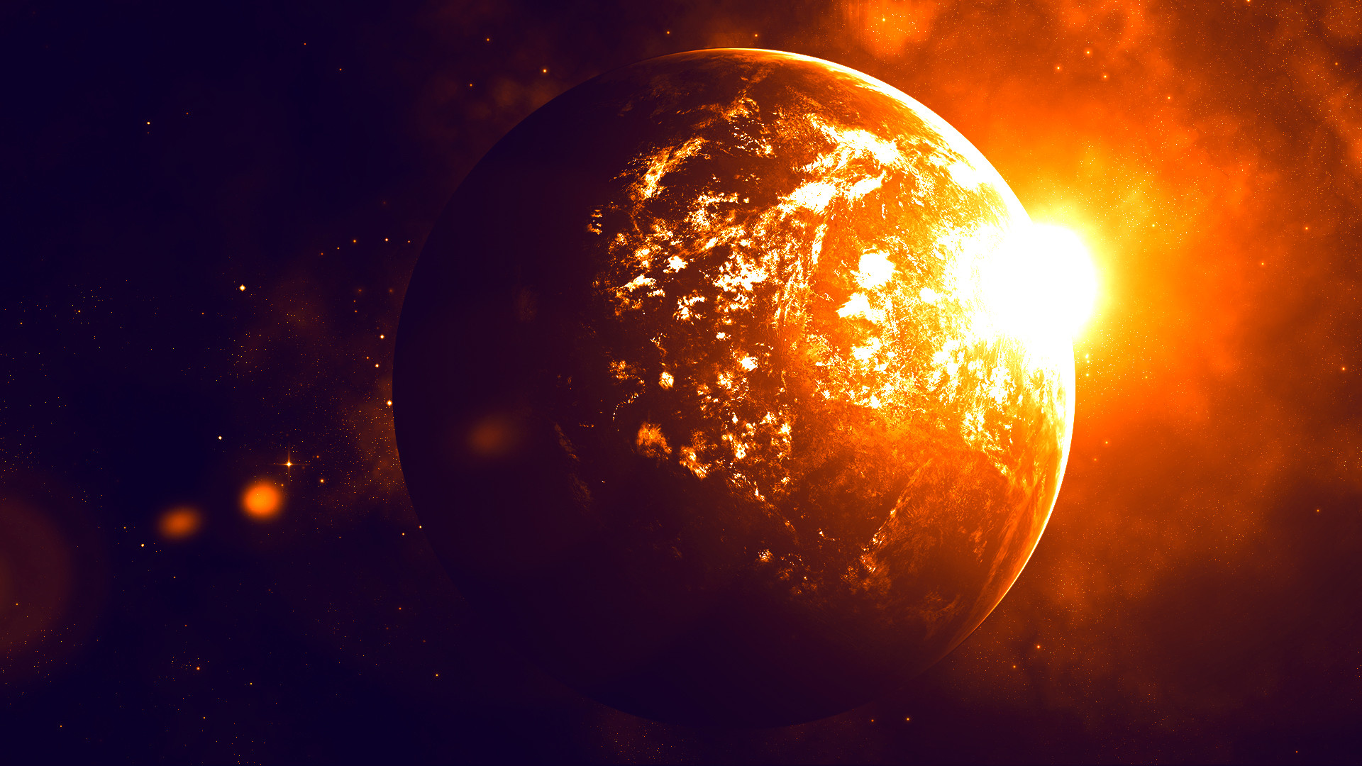 Pianeta in fiamme, Spazio, Esplosione, Arte digitale, Full HD, sfondo Windows 11