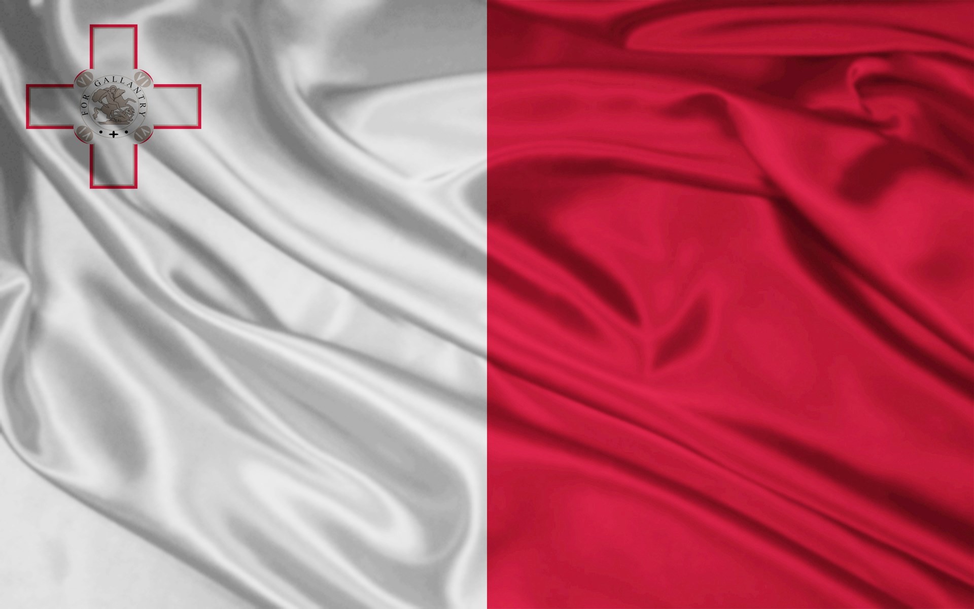 Bandiera di Malta, Malta, Croce di San Giorgio, Tessuto, 16:10 Full HD, wallpaper widescreen