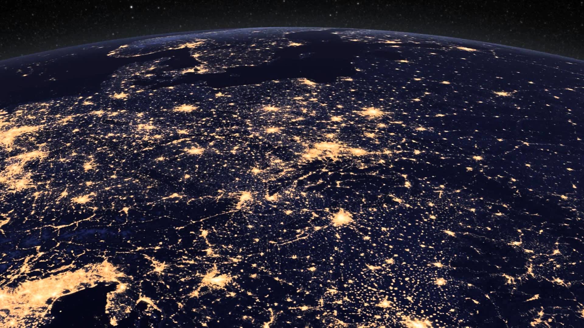 Terra, Luci delle città, Notte, Vista orbitale, Full HD, sfondo per PC