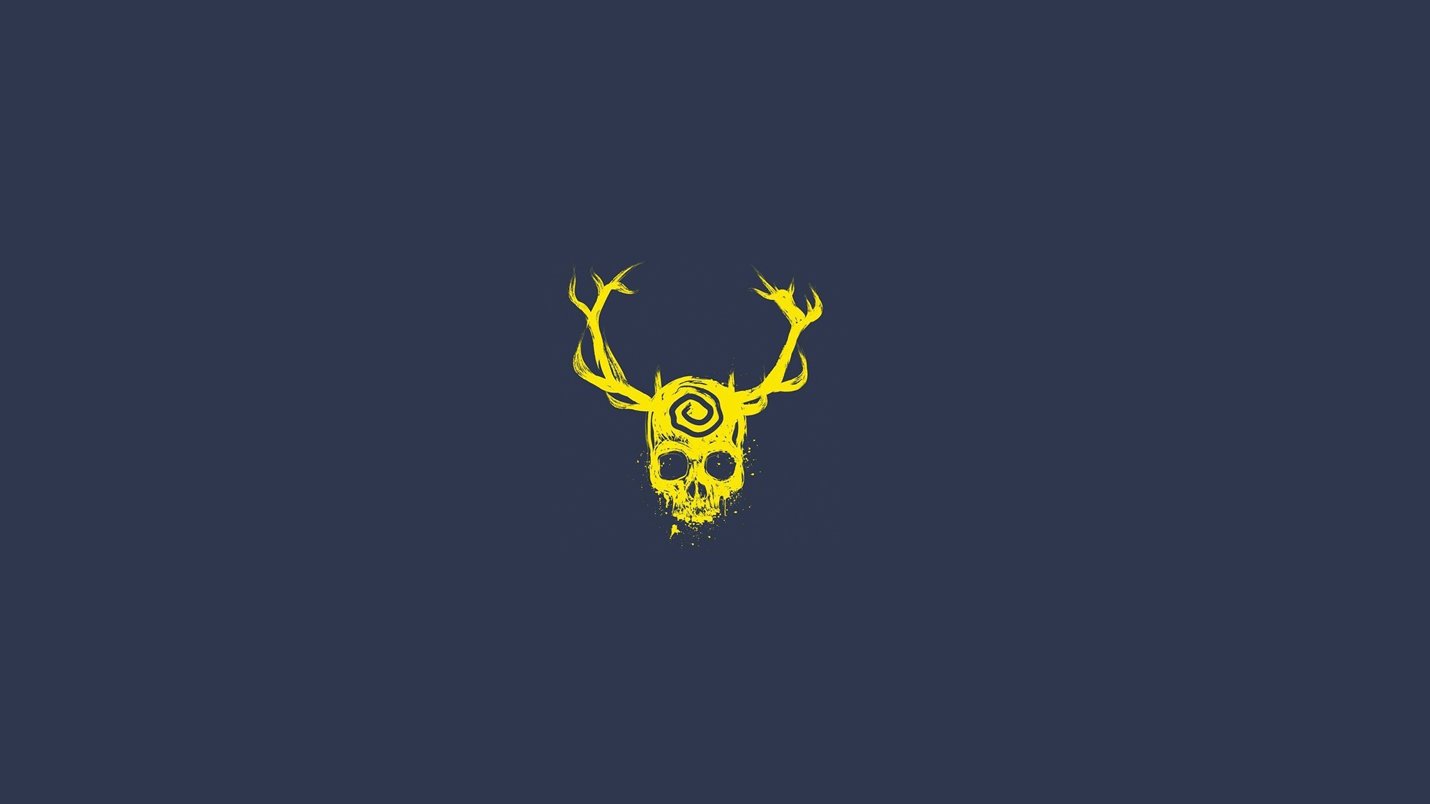 True Detective, Re Giallo, Teschio con corna, Minimalista, Sfondo blu, wallpaper per portatile