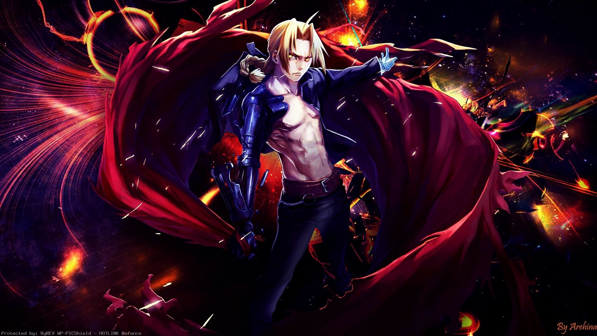 Edward Elric, Fullmetal Alchemist, Mantello rosso, Arte digitale, sfondo desktop 1920x1080