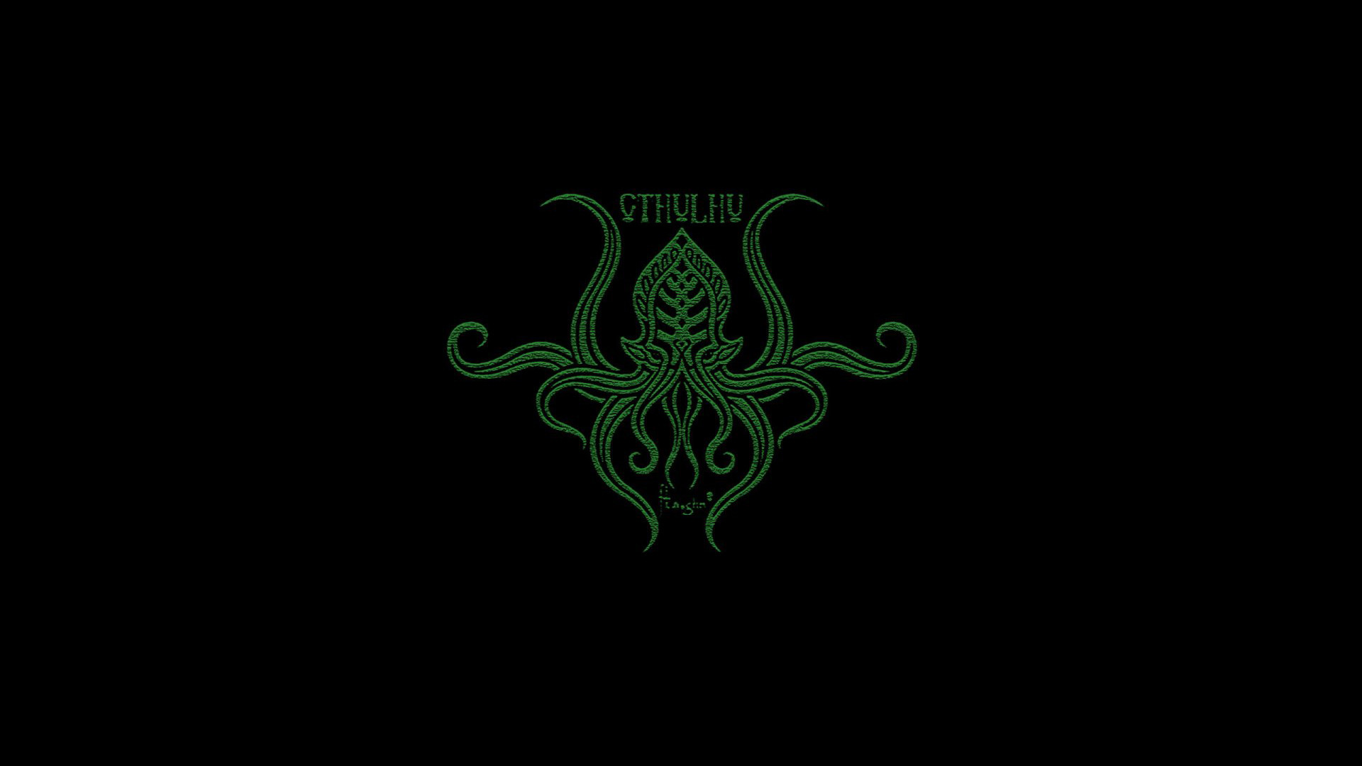 Cthulhu, Simbolo, Verde, Sfondo nero, 1920x1080, wallpaper desktop