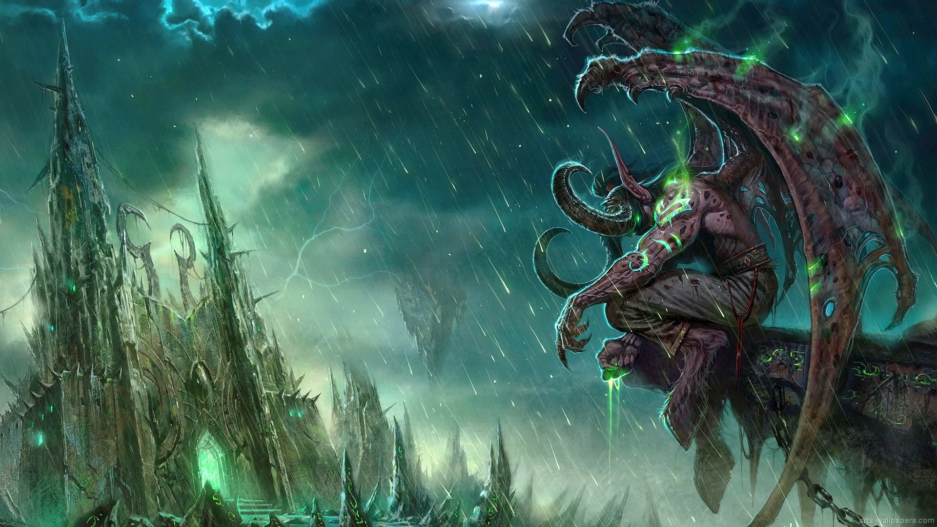 Illidan Stormrage, World of Warcraft, Fantasy, Pioggia, Full HD, sfondo per PC e portatile