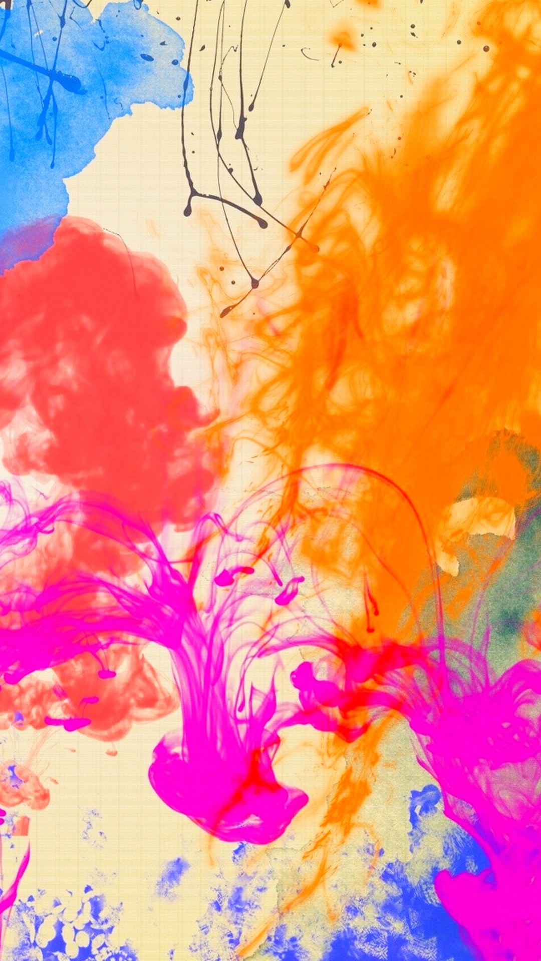 Inchiostro, Schizzi di colore, Acquerello, Arancione e rosa, Full HD, sfondo per smartphone