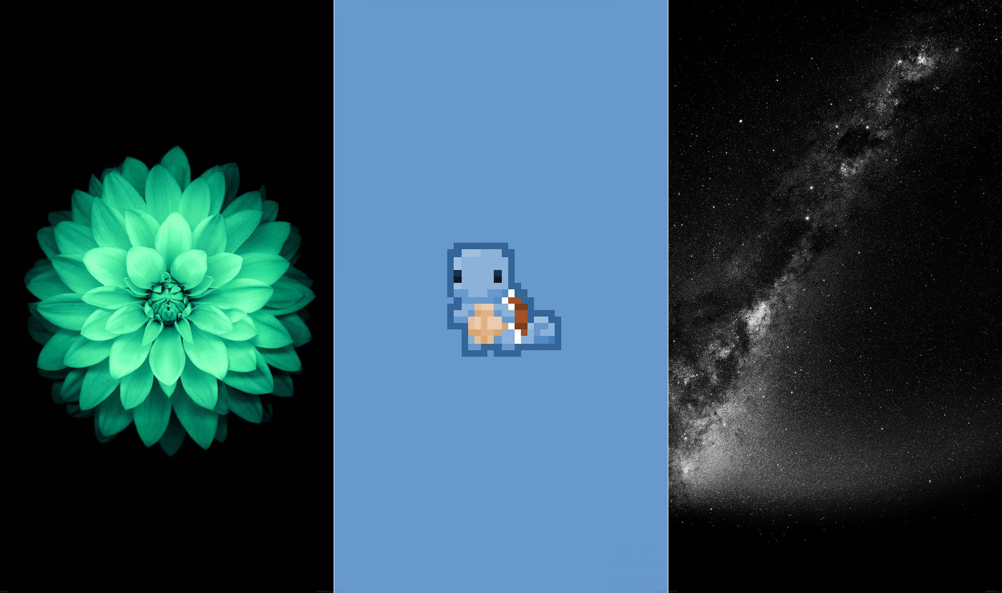 Fiore verde, Squirtle, Pixel art, Via Lattea, Collage, sfondo per iPhone