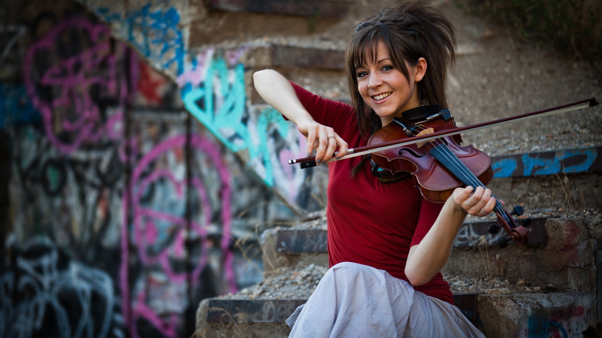 Lindsey Stirling, Violino, Graffiti, Scale, Full HD, sfondo per PC