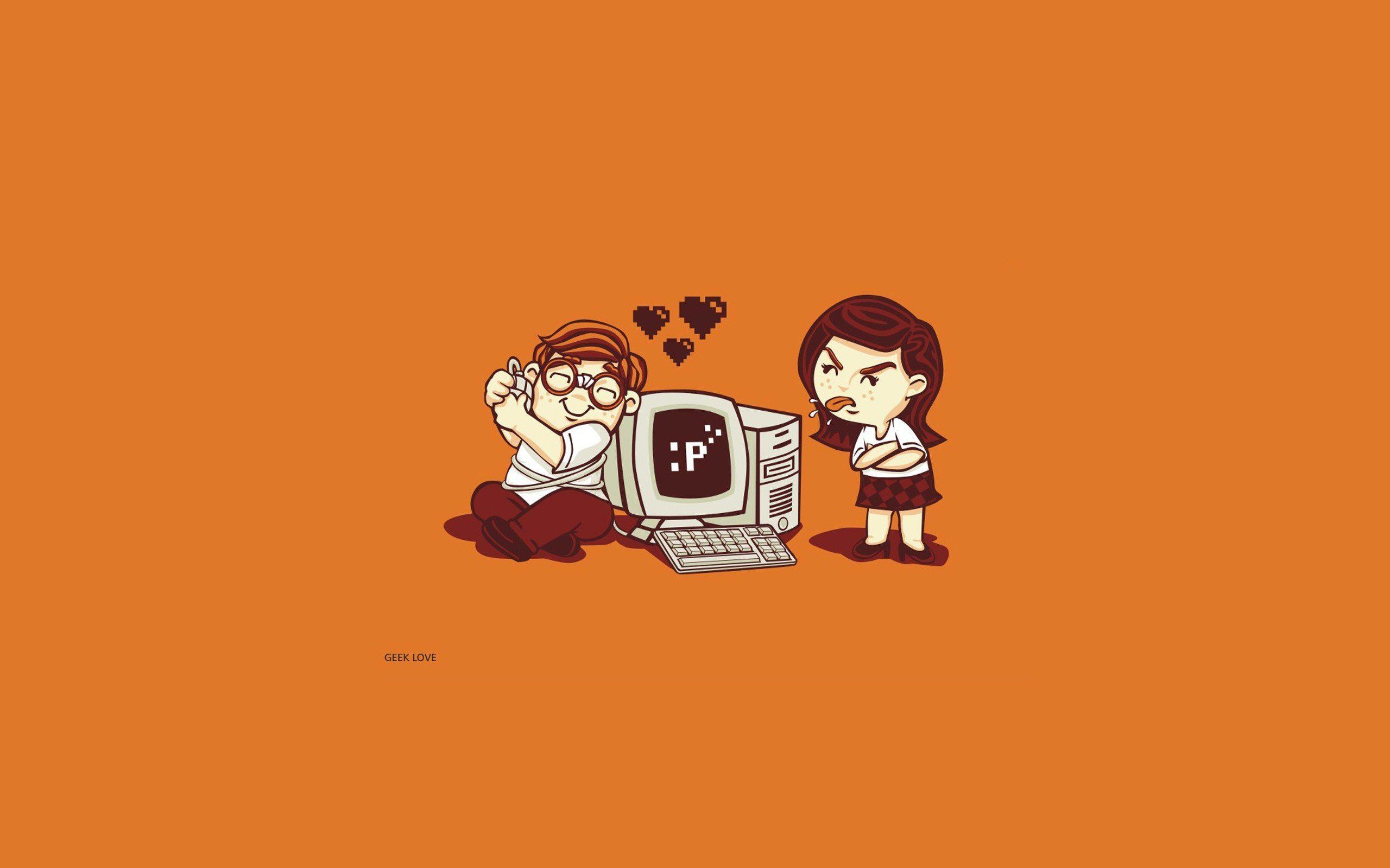 Nerd, Computer, Coppia, Cartone, 16:10 2K, sfondo widescreen
