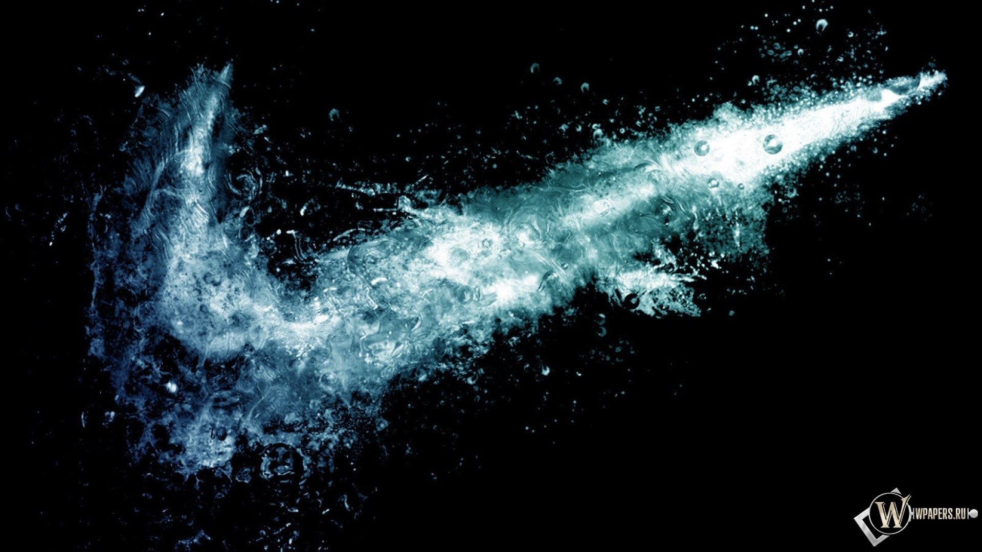 Logo Nike, Nike, Schizzi d'acqua, Sfondo nero, 16:9 Full HD, wallpaper widescreen