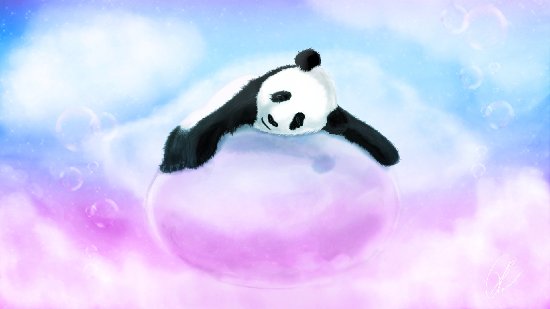 Panda, Nuvole, Pastello, Bolla, 1920x1080, immagine di sfondo