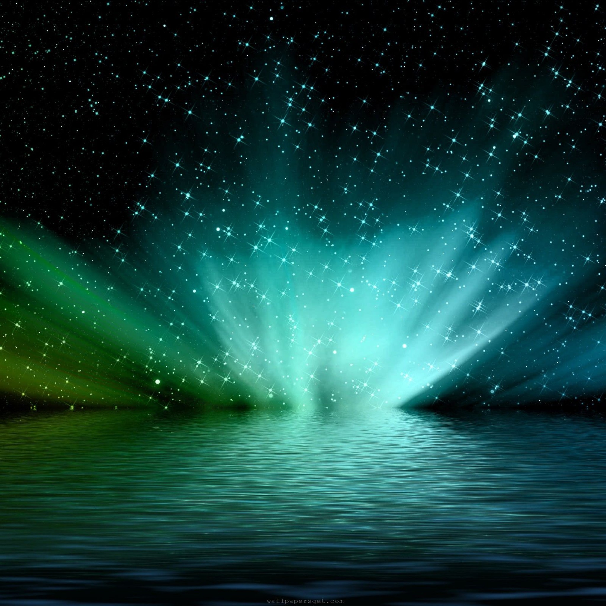 Aurora boreale, Stelle, Acqua, Verde acqua, sfondo per iPhone 5