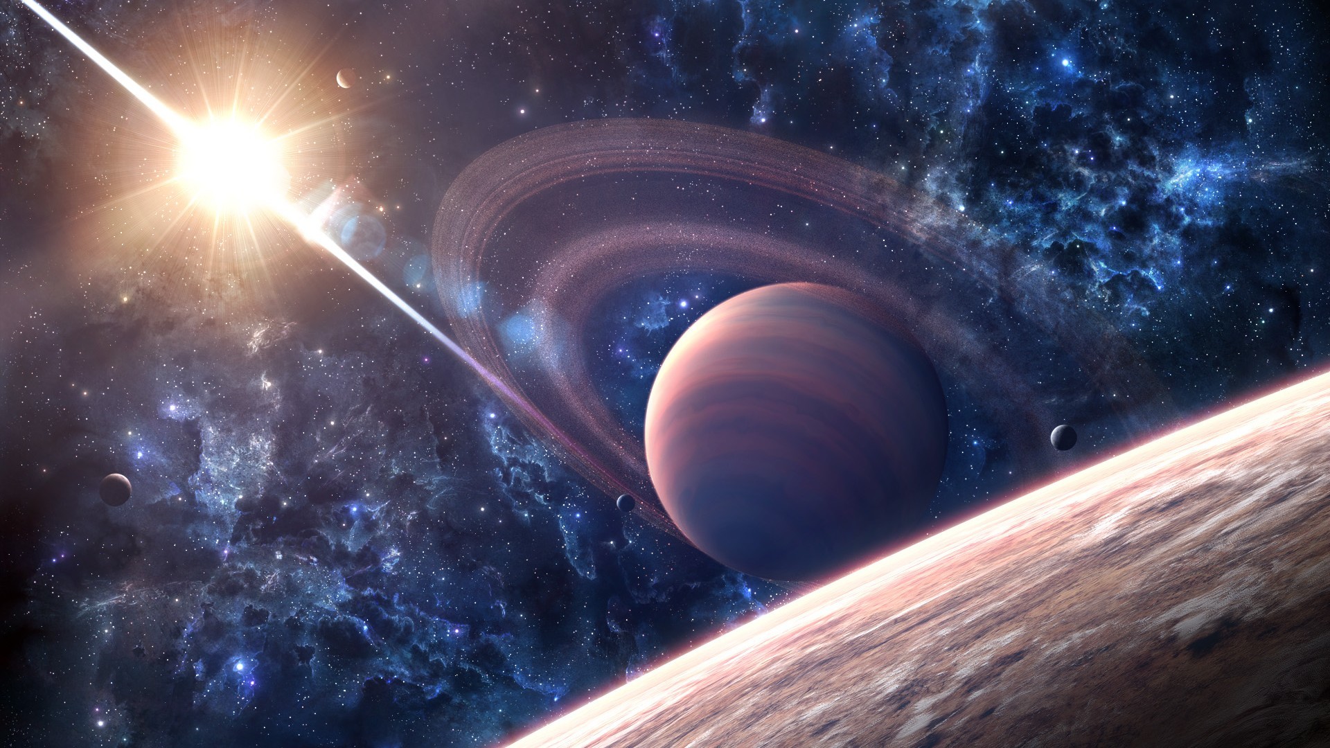 Pianeti, Pianeta con anelli, Stella, Nebulosa, Fantascienza, Full HD 1080p, sfondo desktop