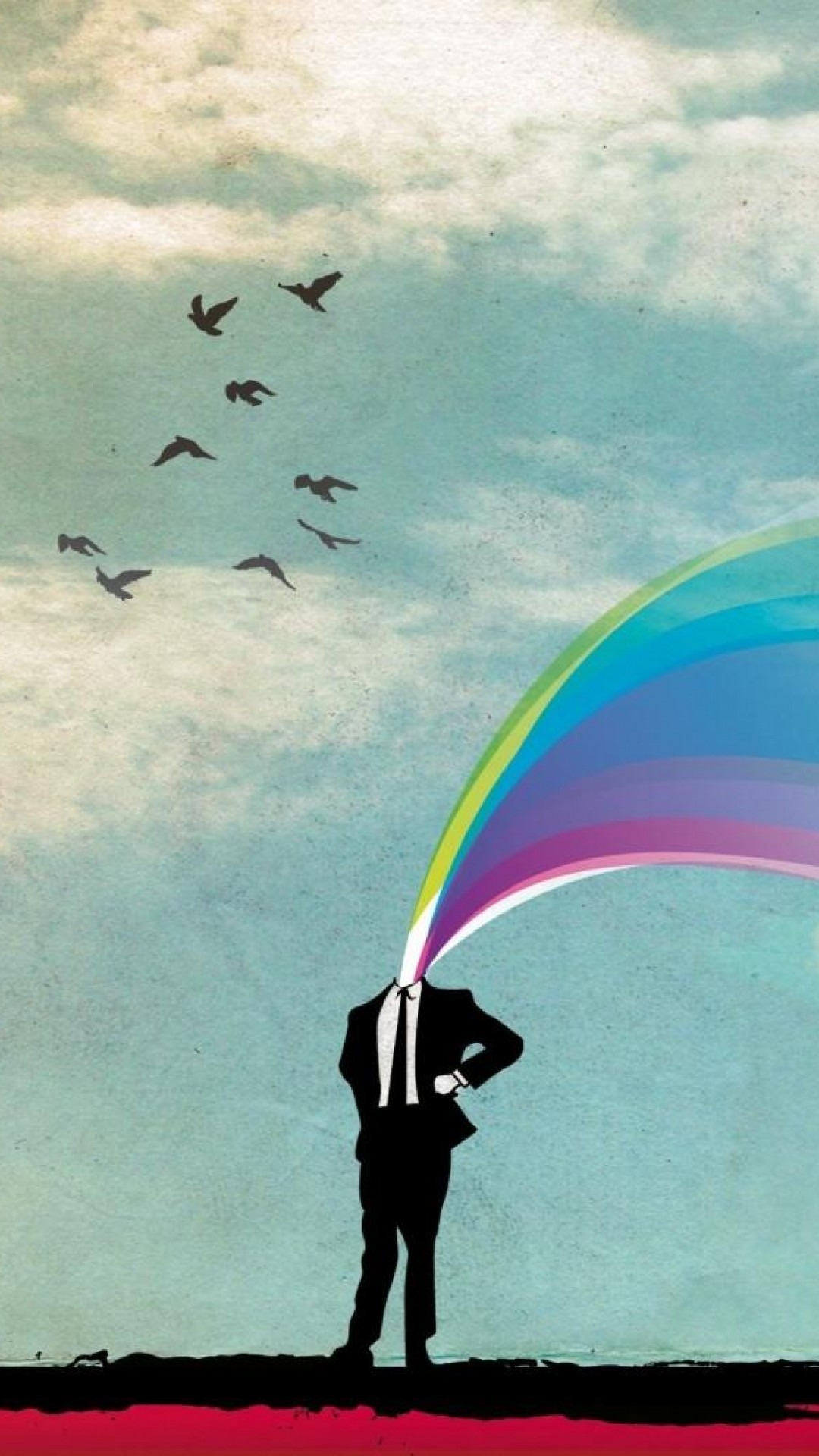 Silhouette, Arcobaleno, Uccelli, Surreale, Full HD, sfondo per iPhone e Android