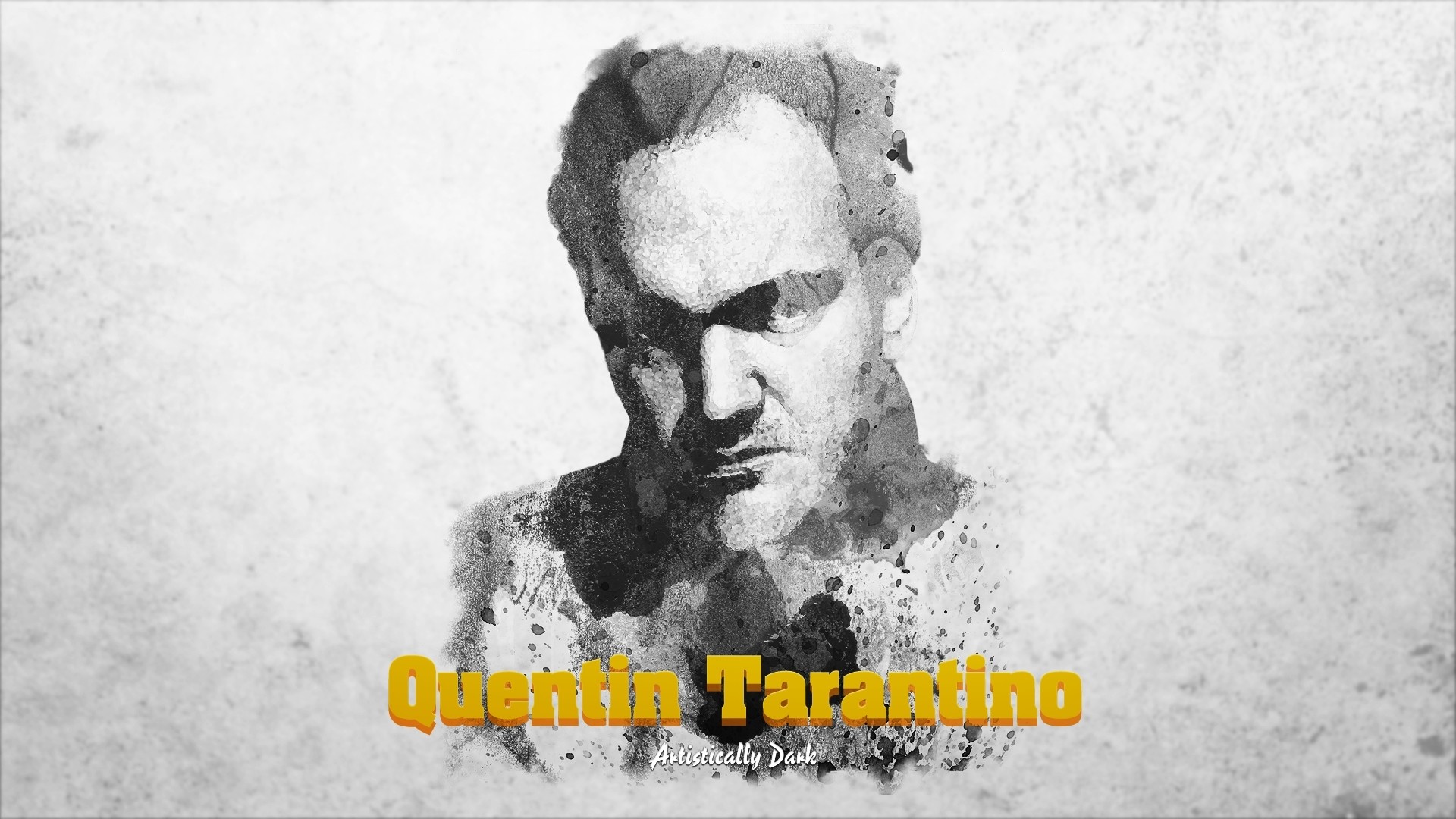 Quentin Tarantino, Ritratto, Acquerello, Bianco e nero, 16:9 Full HD, sfondo widescreen