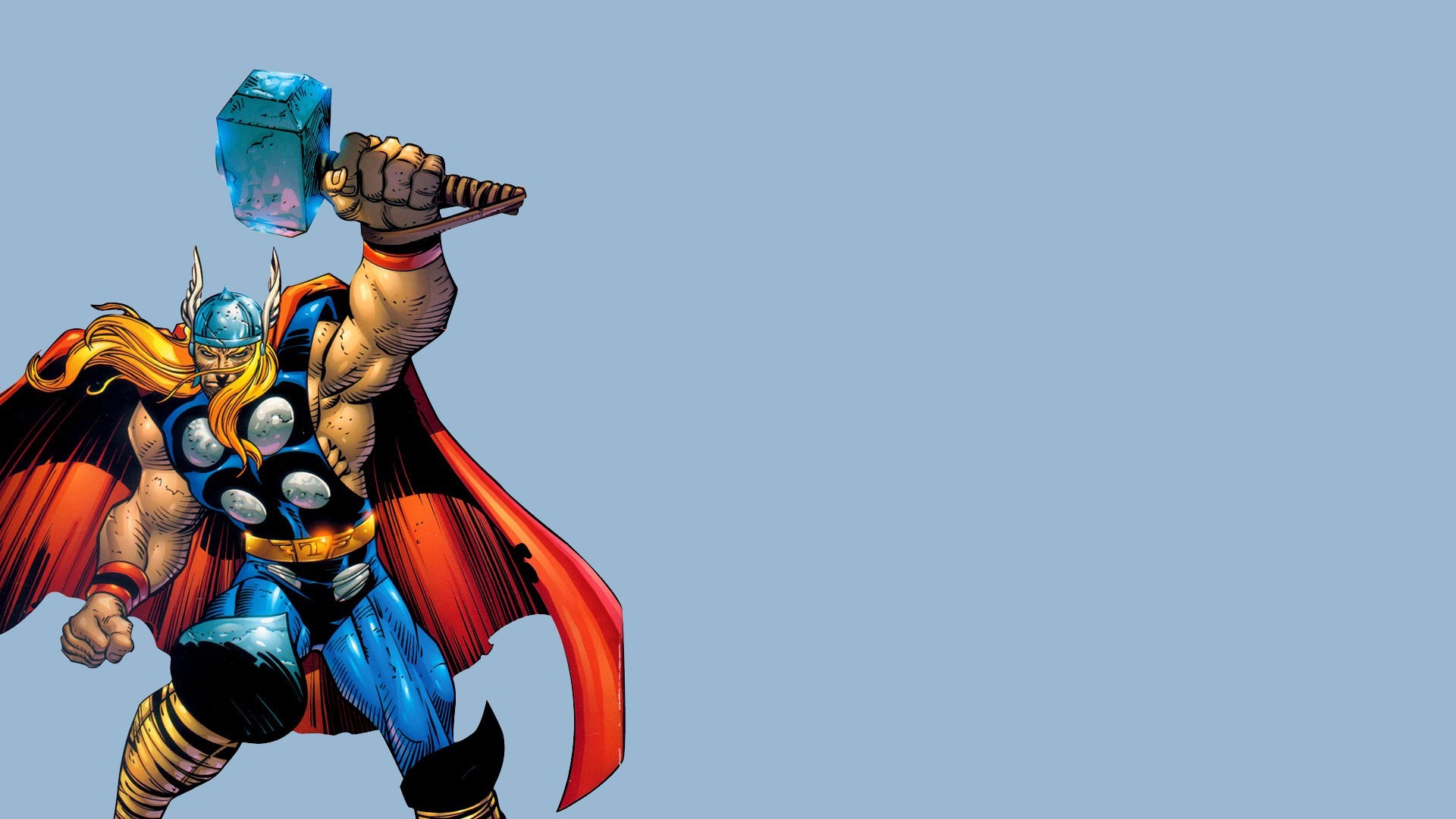 Thor, Marvel Comics, Mjolnir, Fumetto, Sfondo azzurro, Full HD, wallpaper per computer