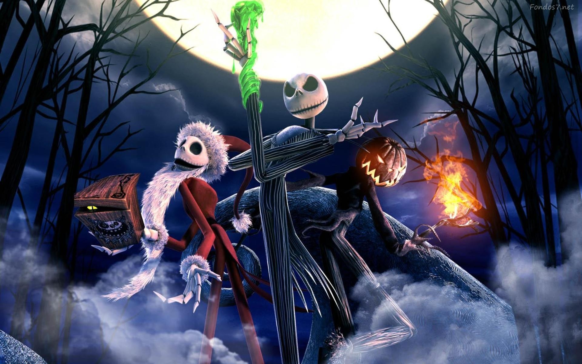 Jack Skeletron, Babbo Natale, Nightmare Before Christmas, Luna piena, Foresta, sfondo Full HD