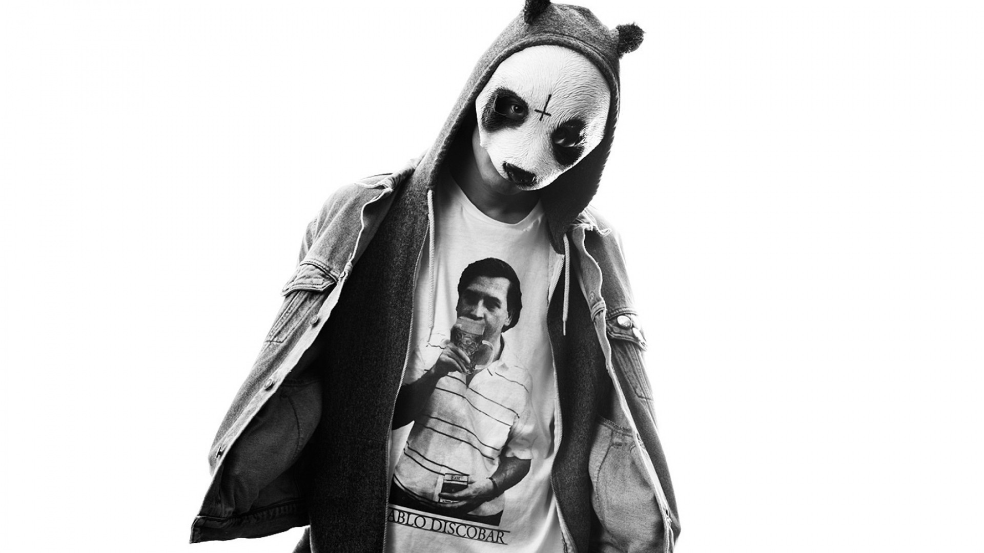 Cro, Maschera da panda, Bianco e nero, Rapper tedesco, Full HD, sfondo per portatile