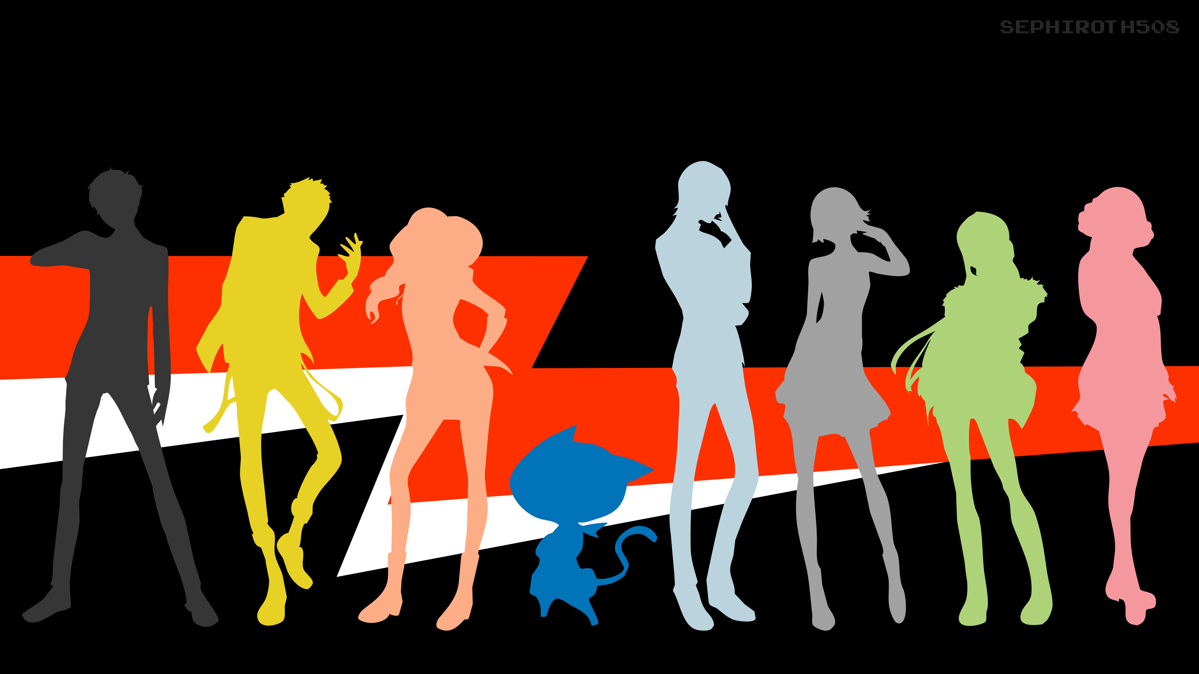 Phantom Thieves, Persona 5, Silhouette colorate, Minimalista, 4K 2160p, sfondo desktop