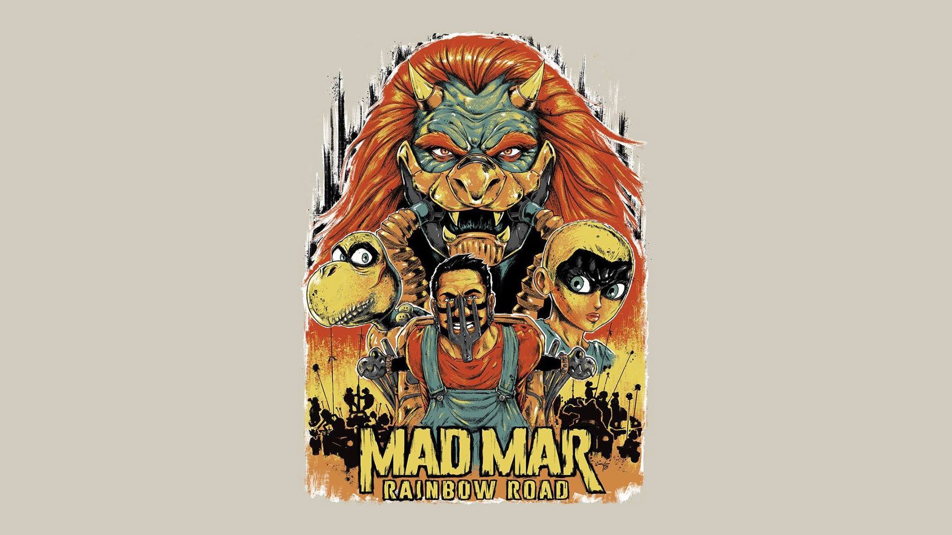 Mad Max, Rainbow Road, Parodia, Mario Kart, Illustrazione, 1920x1080, sfondo per PC