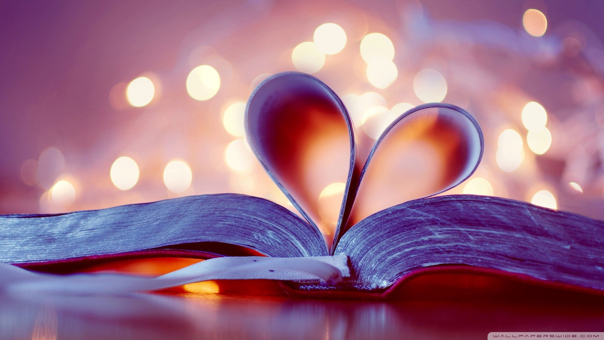 Libro aperto, Pagine a cuore, Bokeh, 16:9 Full HD, wallpaper widescreen